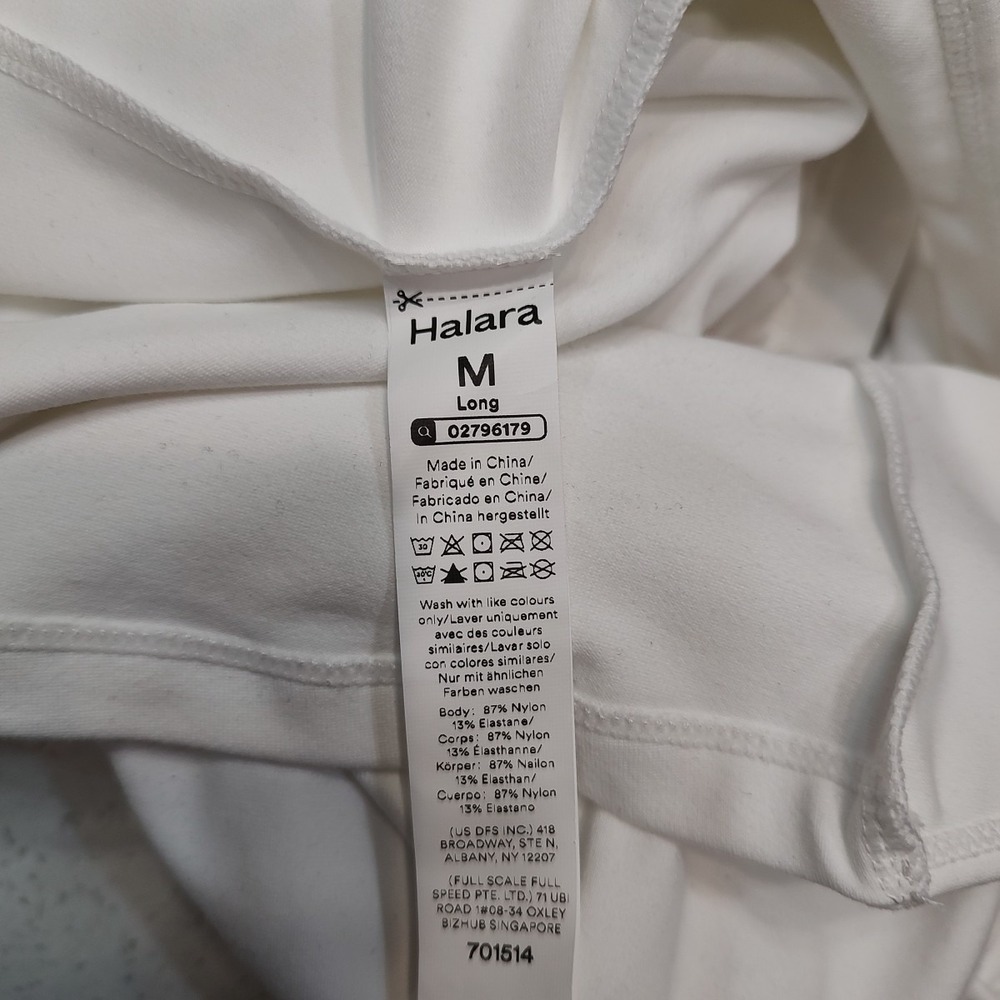 HALARA White Cross Back Crop Top Sz Medium Long Athleisure Built Bra Light Pad - Picture 8 of 9